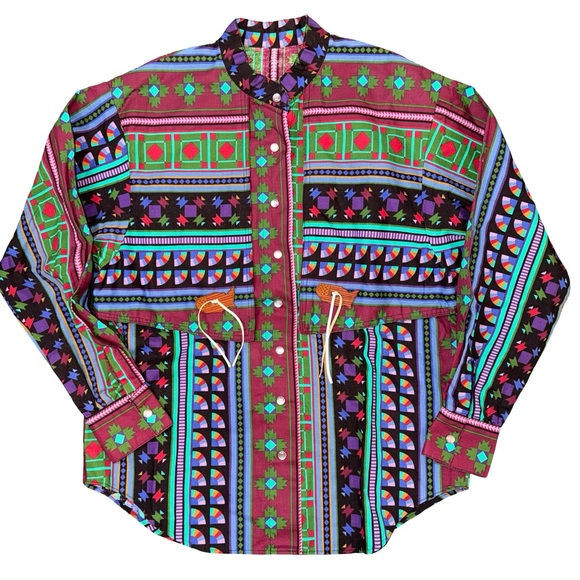 Western Express Tops - Handmade Southwestern Aztec print western pearl snap shirt